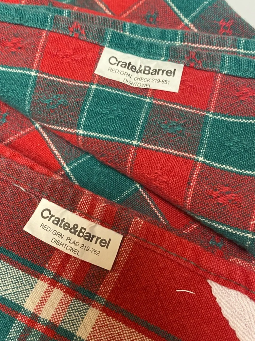 Crate & Barrel Christmas Kitchen Towels Plaid Set of 2 Cotton